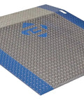 Rock Solid 60 By 48 Inch Aluminum Dock Plate Trailer Ramp With Bolt On Steel Legs, showcasing a durable aluminum surface and support.