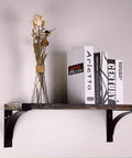 Heavy Duty Shelf Brackets 14 Inch L Shaped 6 Pack Black Powder Coated Rustproof Anti Scratch Super Strong Floating Shelf Brackets For Solid Load Bearing support wooden shelf with books and vase