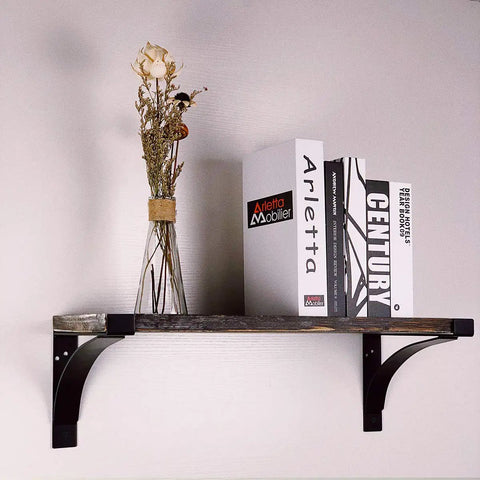 Heavy Duty Shelf Brackets 14 Inch L Shaped 6 Pack Black Powder Coated Rustproof Anti Scratch Super Strong Floating Shelf Brackets For Solid Load Bearing support wooden shelf with books and vase