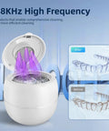 Cordless Ultrasonic Retainer Cleaner With 48kHz Vibration, 210ml Tank, 6 UV Lamps, showing cleaning effect on aligners
