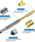 Metric Tap And Drill Bit Set Pro Grade With M3 X 0.5 Spiral Point Taps And 2.5mm Twist Drill Bits Titanium Coated Roasted Yellow For Precise Screw Tapping And Threading Tools By Uxcell, close-up view.