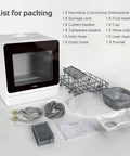 Countertop Dishwasher With Five Place Setting Capacity And Seven Washing Programs tackles dirty pots and plates, includes hoses and accessories.