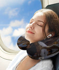 Woman using Bear On The Branch Travel Neck Pillow U Shaped Portable Headrest with memory foam on airplane
