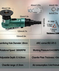 Aluminum Alloy Mini Pneumatic Chamfer Tool Handheld Deburring Bevel Grinder For Metal And Wood specifications diagram.
