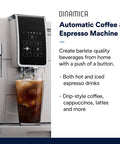 Slick One Touch Bean To Cup Espresso Maker In Crisp White Featuring Integrated Steel Burr Grinder And Adjustable Milk Frother for iced coffee.