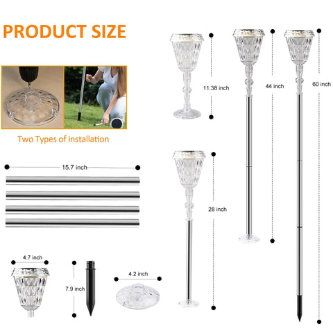 Diagram of 4 Pack Solar Post Lights With Remote Control Color Changing LED Lamps 60 Inch Outdoor IP65 Waterproof 80 Lumen Street Lights