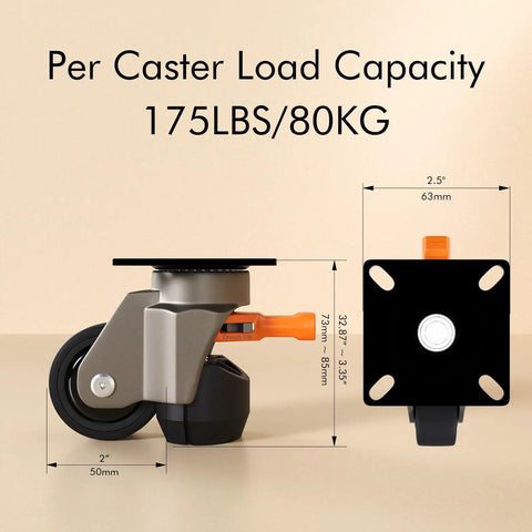 Heavy Duty Leveling Casters With Ratchet Handle Design Pack Of 4 700 Lbs Total Capacity Small Caster Wheels dimensions