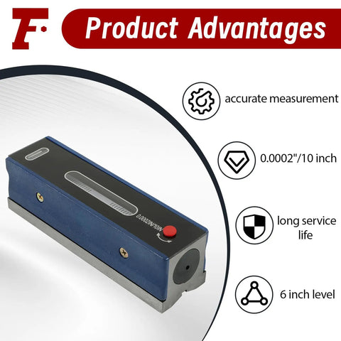 6 Inch Pro Level With Box, Insanely Accurate Spirit Level For Machinists And Toolmakers, Carbon Steel Body, 0.0002 Inch Per 10 Inch Precision
