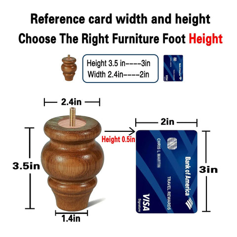 3.5-inch wood furniture leg vs credit card dimensions shown