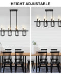 8 Light Black Rectangular Farmhouse Chandelier for Dining Room and Kitchen Island Modern Linear Pendant Light Over Table