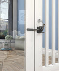 WUUWCHODC 2 Sets Spring Gate Latch Replacement Kit for Wood Fence on a white door with a sleek design and interior view.
