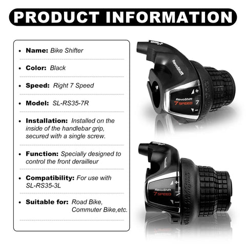 7 Speed Right Twist Shifter Lever For Mountain Bike, Commuter Bike, And Folding Bike, Easy Fingertip Shifting, black design