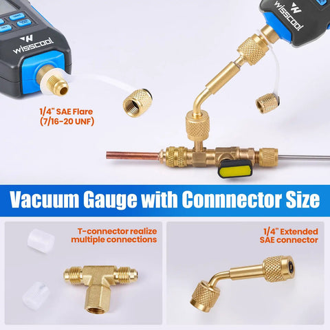 Digital Micron Vacuum Gauge For HVAC Systems, Precision Micron Readings, Digital Pressure Tester Meter For Accurate Evacuation, Moisture Free Refrigerant Charge Prep, Great For DIY And Pros with 1/4 SAE flare connectors