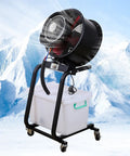 Heavy Duty 26 Inch Stand Up Drum Fan With Mist Spray Cooler And 50 Liter Tub, Three Speed Levels, 90 Degree Span, serious chill air blower indoors.