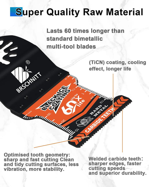 Heavy Duty Carbide Oscillating Multi Tool Blades 3 Pack With Dead Nuts Tight Quick Release Mount featuring optimized cutting teeth.