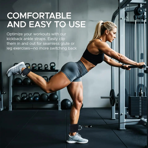 Pro Level Ankle Strap For Cable Machine With Thick Breathable Padding Tailored For Beast Mode Leg Day Booty Work And Hamstring Curls Black in use during a leg workout.