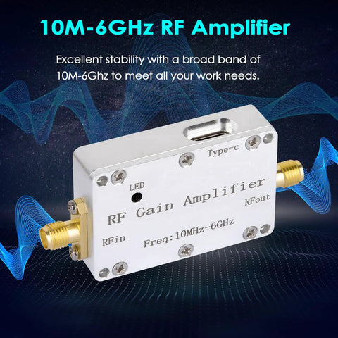 Front view of Ultra Wideband RF Amplifier 10MHz To 6GHz LNA With 40dB Gain And SMA Female Connector, compact design