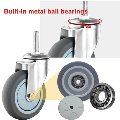 Heavy Duty Caster Wheels With Safety Brake Non Marking Swivel Casters For Heavy Furniture And Office Equipment showing built-in metal ball bearings and a smooth rolling design.
