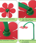 Dancing Flower Sprinkler With 360 Degree Rotation For Doggo And Garden Water Sprinkler For Lawn Backyard Outdoor Spray Motion Activated Water Toy For Summer Fun Red Color Great For Pets And Kids Easy To Use Durable Plastic assembled with green hose