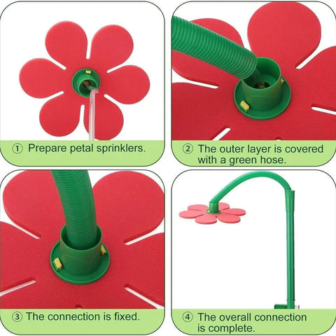 Dancing Flower Sprinkler With 360 Degree Rotation For Doggo And Garden Water Sprinkler For Lawn Backyard Outdoor Spray Motion Activated Water Toy For Summer Fun Red Color Great For Pets And Kids Easy To Use Durable Plastic assembled with green hose