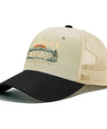 Funny RV Pilot Camper Road Trip Hat Avid Traveler Baseball Cap, beige mesh with black brim, adventure design, adjustable