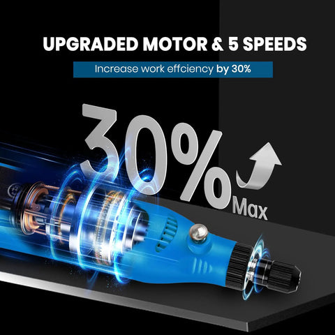 Hella Versatile Mini Cordless Rotary Tool With Five Speed Settings Up To Fifteen Thousand Rpm And A Knockout Forty Three Piece Accessory Kit for motor efficiency.