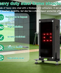 Heavy Duty Metal Protective Case For Square Golf Launch Monitor With Leveling Stand And Clear Acrylic Screen All In One Indoor Outdoor Simulator Enclosure highlighting steel frame and features