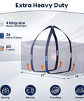 Six Pack Heavy Duty Moving Bags 210GSM With Full Open Side Zipper 93L shown with storage capacity for comforters, jeans, and T-shirts.