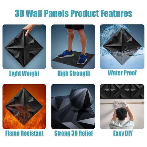 Dope 3D Star Textured PVC Wall Panels White Decor Tiles Pack of 12, 19.7 x 19.7 Inches Each, features and applications collage