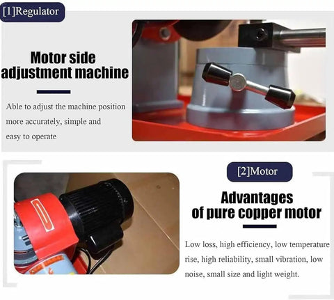 Motor side adjustment machine for Heavy Duty Circular Saw Blade Sharpener And Scraper Grinder With A Killer 370 Watt Motor.