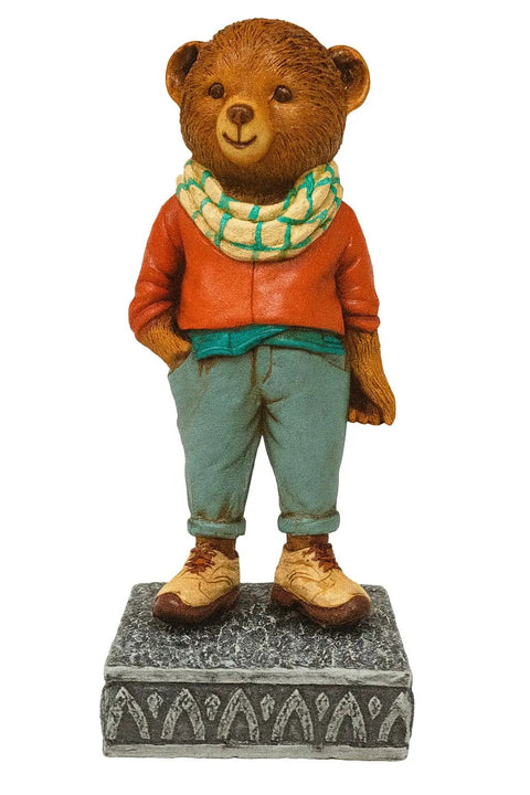 Adorable Hand Painted Teddy Bear Figurine With Granite Base Modern Resin Statue For Shelf Desk Or Office Must Have Cute Collectible Gift