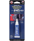 Prime Lok Blue Threadlock Formula 245 in 6 ml tube, medium strength adhesive for securing nuts, resists vibration and corrosion.