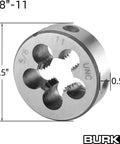Five Eighth Inch Eleven UNC Tap And Die Set For Machine Threading Right Hand Tap And Round Die Includes Straight Fluted Taps