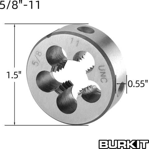 Five Eighth Inch Eleven UNC Tap And Die Set For Machine Threading Right Hand Tap And Round Die Includes Straight Fluted Taps