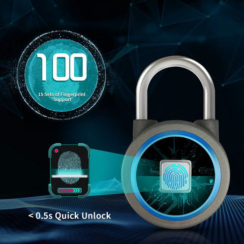 Fingerprint Padlock With USB Rechargeable Battery Thumbprint Lock IP65 Waterproof Ideal For Locker Gate Luggage
