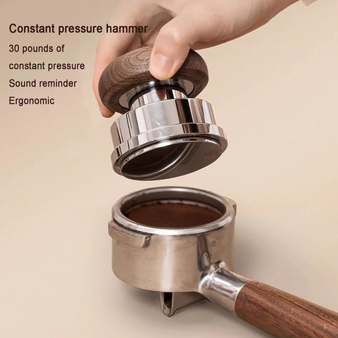 Big Time 58mm Espresso Accessories Kit Featuring Slick Stirrer Distribution Tool And Spring Loaded Distributor Leveler With Magnetic Fixation For Barista Grinds That Turn Out Straight Up Legit, ergonomic constant pressure hammer over portafilter.
