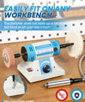 Heavy Duty Workhorse Bench Buffer Polisher Kit Featuring Flexible Shaft And Drill Chuck, mounted with plush polishing wheels.