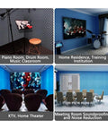 Dead Silent Soundproof Foam Roll Peel And Stick Backing 3 Cm Thick Dual Layer Acoustic Wall Panels For Home Studio Noise Reduction Quiets Pipes And Rooms In Cool Blue in various room settings.