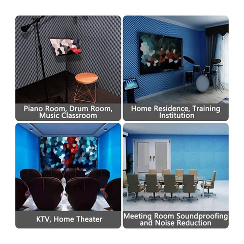 Dead Silent Soundproof Foam Roll Peel And Stick Backing 3 Cm Thick Dual Layer Acoustic Wall Panels For Home Studio Noise Reduction Quiets Pipes And Rooms In Cool Blue in various room settings.