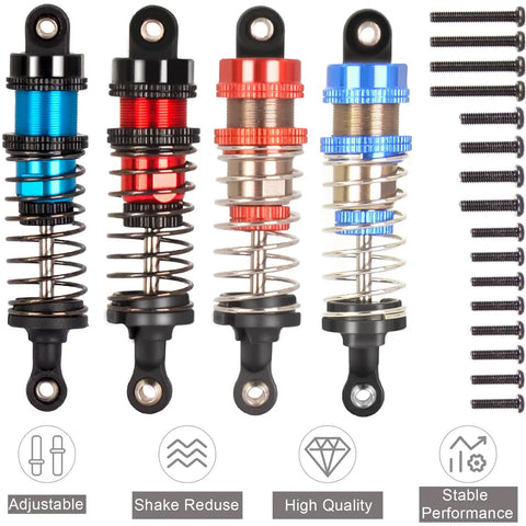 Four 72mm Aluminum Oil Shocks Set For 1 12 1 16 Scale RC Cars Front And Rear Upgrade Kit with screws, multicolored shocks