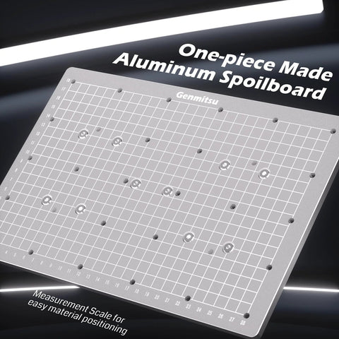 Genmitsu aluminum spoilboard with grid and measurement scale, angled front view