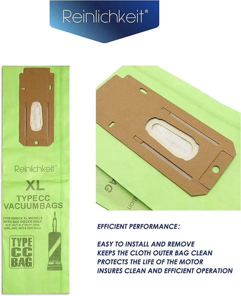 Fifteen Pack Type CC Vacuum Bags For Oreck XL Upright Vacuums with micro coated material and easy fit design for superior clean.