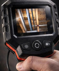 Close-up of Clear View Borescope with 2.4 Inch LCD Screen showing interior view of pipes for home and auto diagnostics.
