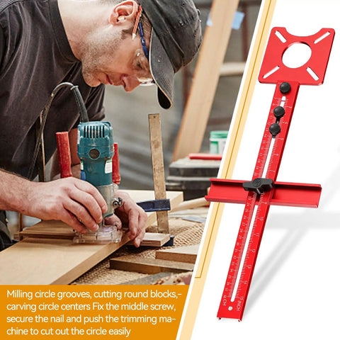 Heavy Duty Aluminum 4 In 1 Router Milling Jig For Zero Hassle Grooves And Flawless Circle Cuts in use for precise routing on wood.