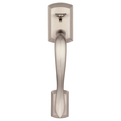 Avalon Front Door Handleset No Lock With Exterior Entry Lever And Reversible Interior Handle, Satin Nickel Finish, front view