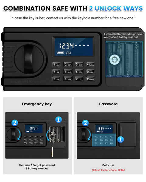 5.2 Cu Ft Large Fireproof And Waterproof Safe With LCD Keypad Anti Theft Alerts Hidden Code Mode Personal Combination Safe for Secure Unlocking Options