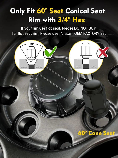 M12x1.25 Beefy Chrome Lug Nuts 20 Pack Closed End wheel compatibility guide showing 60-degree conical seat and 3/4 inch hex