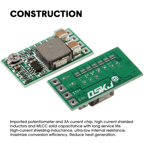 20 Pack DC Buck Regulator Modules Input 4.5 to 24V Fixed 5V or Adjustable 0.8 to 17V Up to 3A Mini Voltage Reducer front and back view