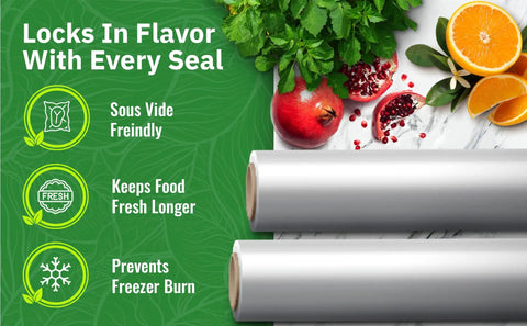 Pro Grade 11 Inch By 25 Foot Vacuum Sealer Rolls Four Pack With Fifteen Percent Thicker Embossing FoodSaver Compatible BPA Free