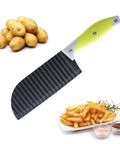 VRUIFA french fry cutter with green non-slip handle and ribbed blade for potatoes and wave fries